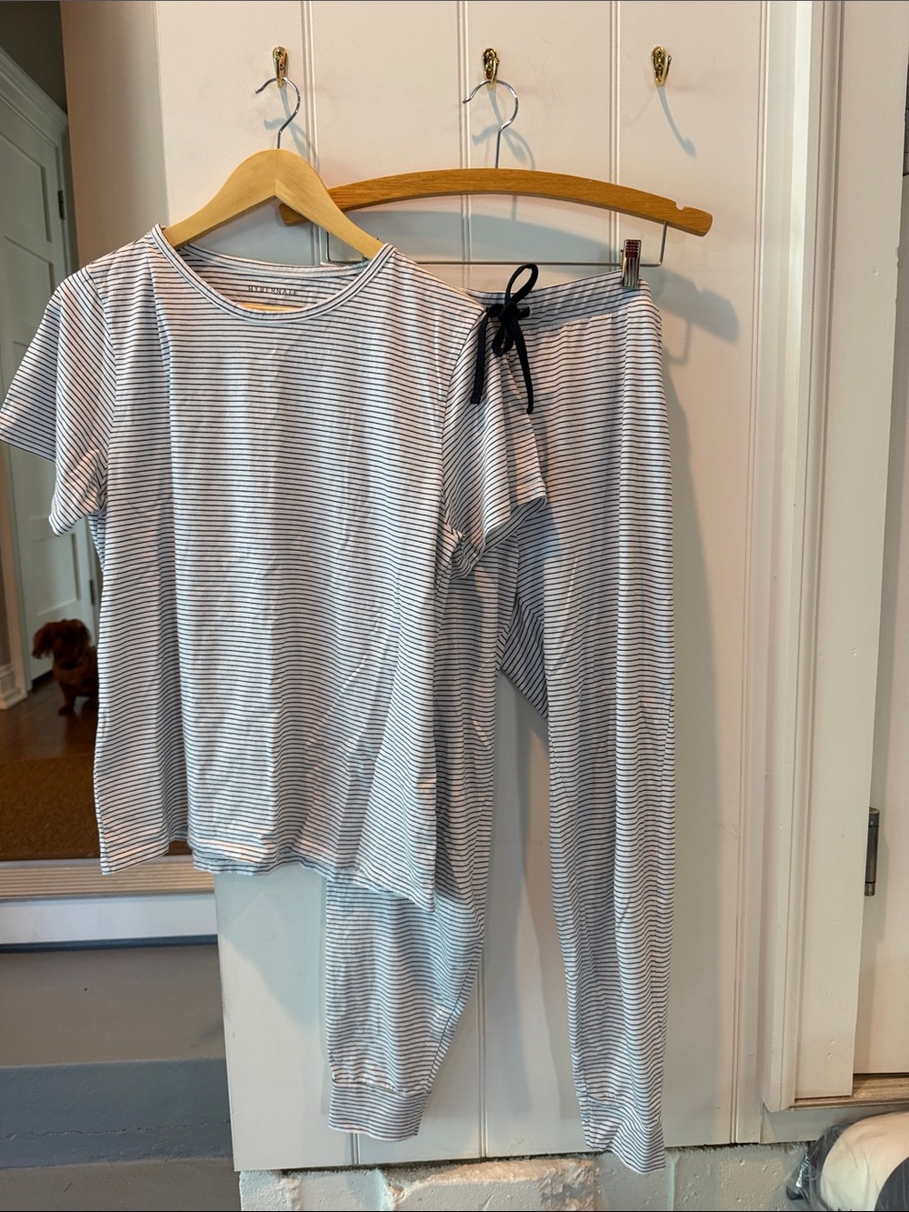 Women’s Striped Short-Sleeve Pajama Set in Light Blue and White - Unbranded